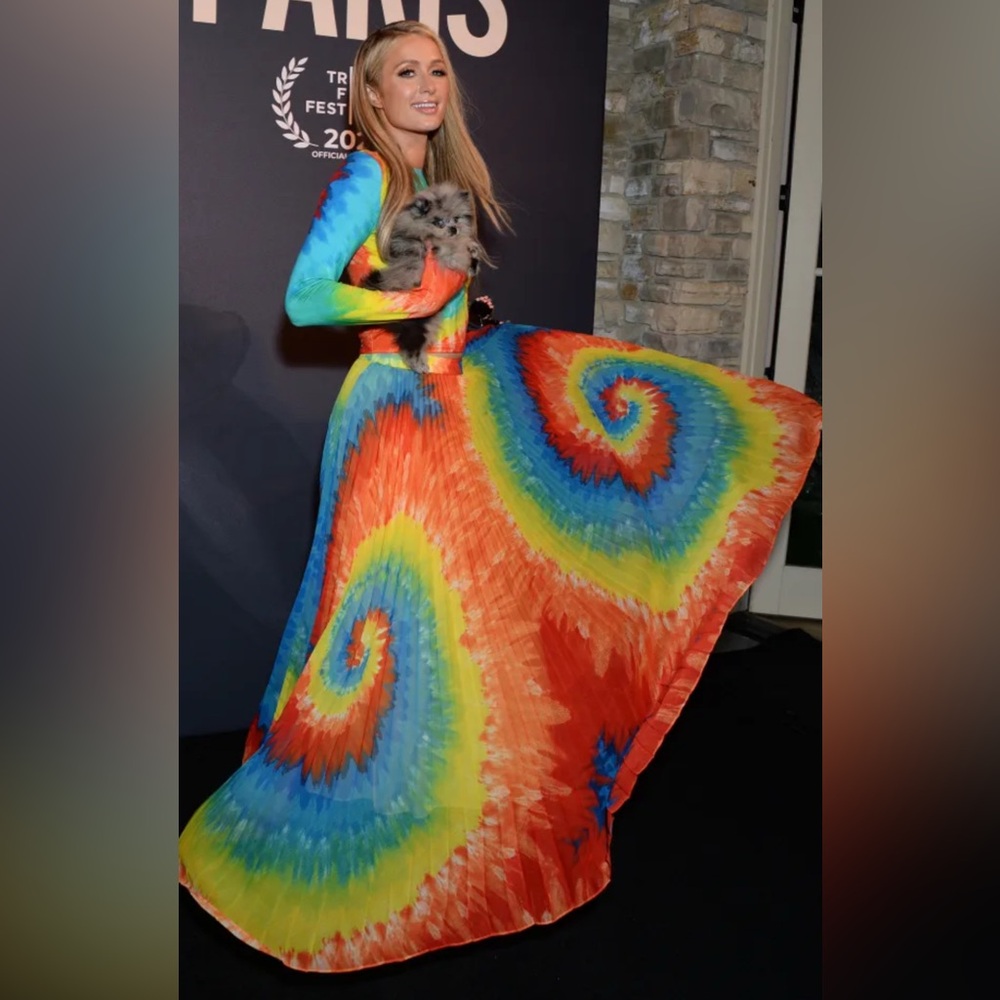 Alice + Olivia Rainbow Pleated Maxi Skirt Set Tie Dye Print Two Piece Boho Glam